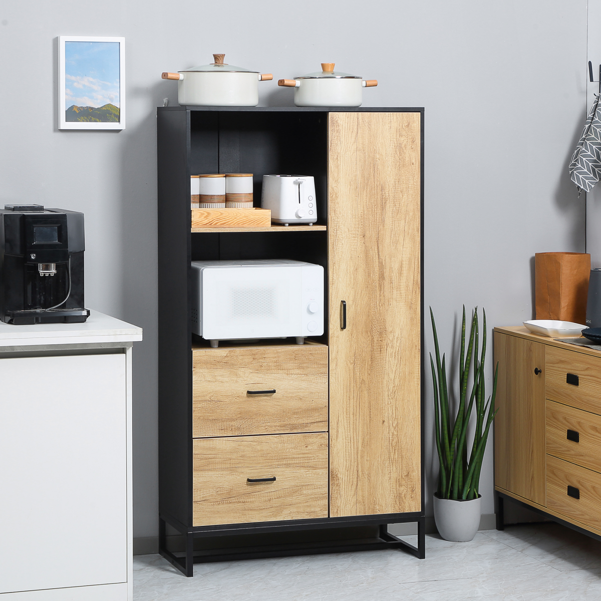 Stylish 160cm Kitchen Cupboard & Microwave Stand with Smart Storage Solutions