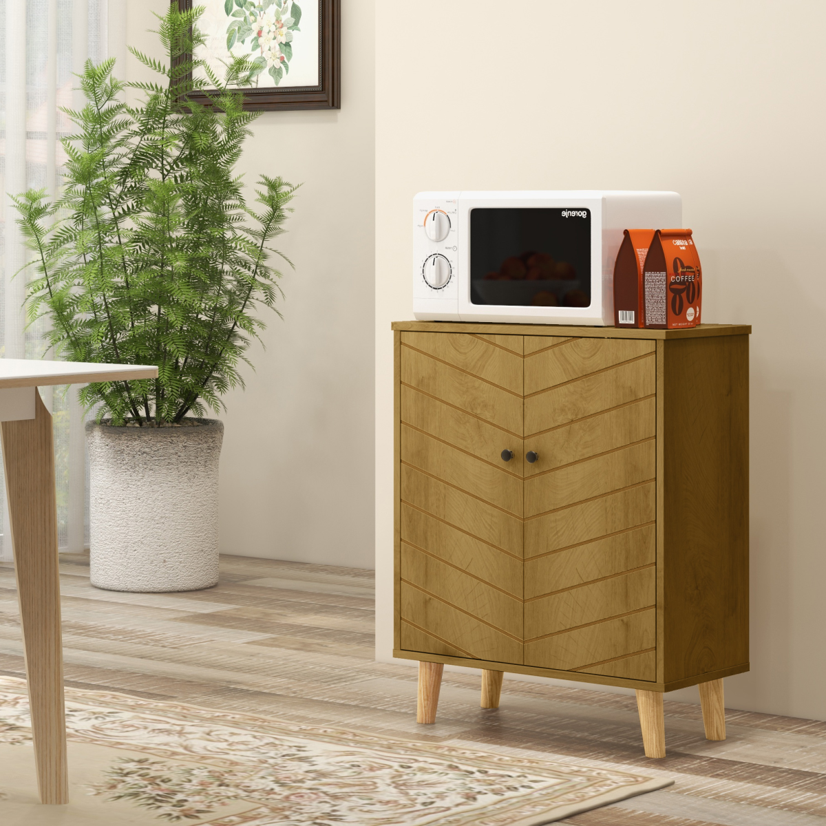 Chevron Door Wooden Storage Cabinet - Stylish Living Room Sideboard