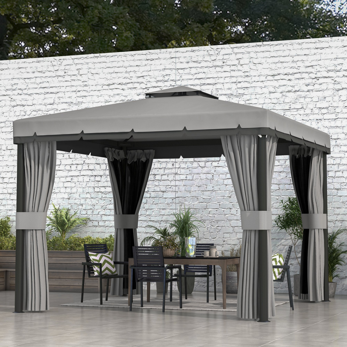3x3m Patio Gazebo with Mosquito Netting - Light Gray