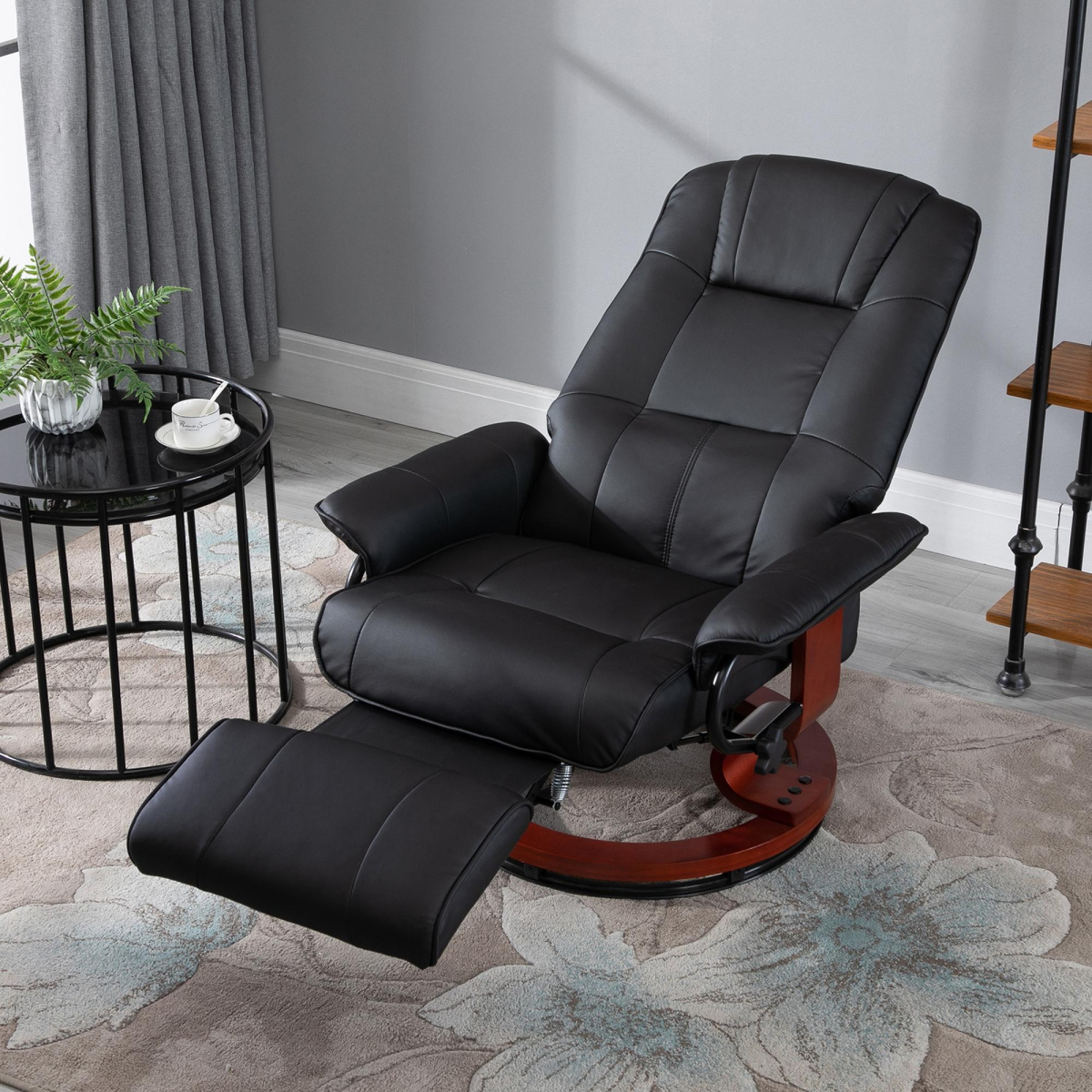 Ergonomic PU Leather Recliner Chair with Footrest - Black Lounger