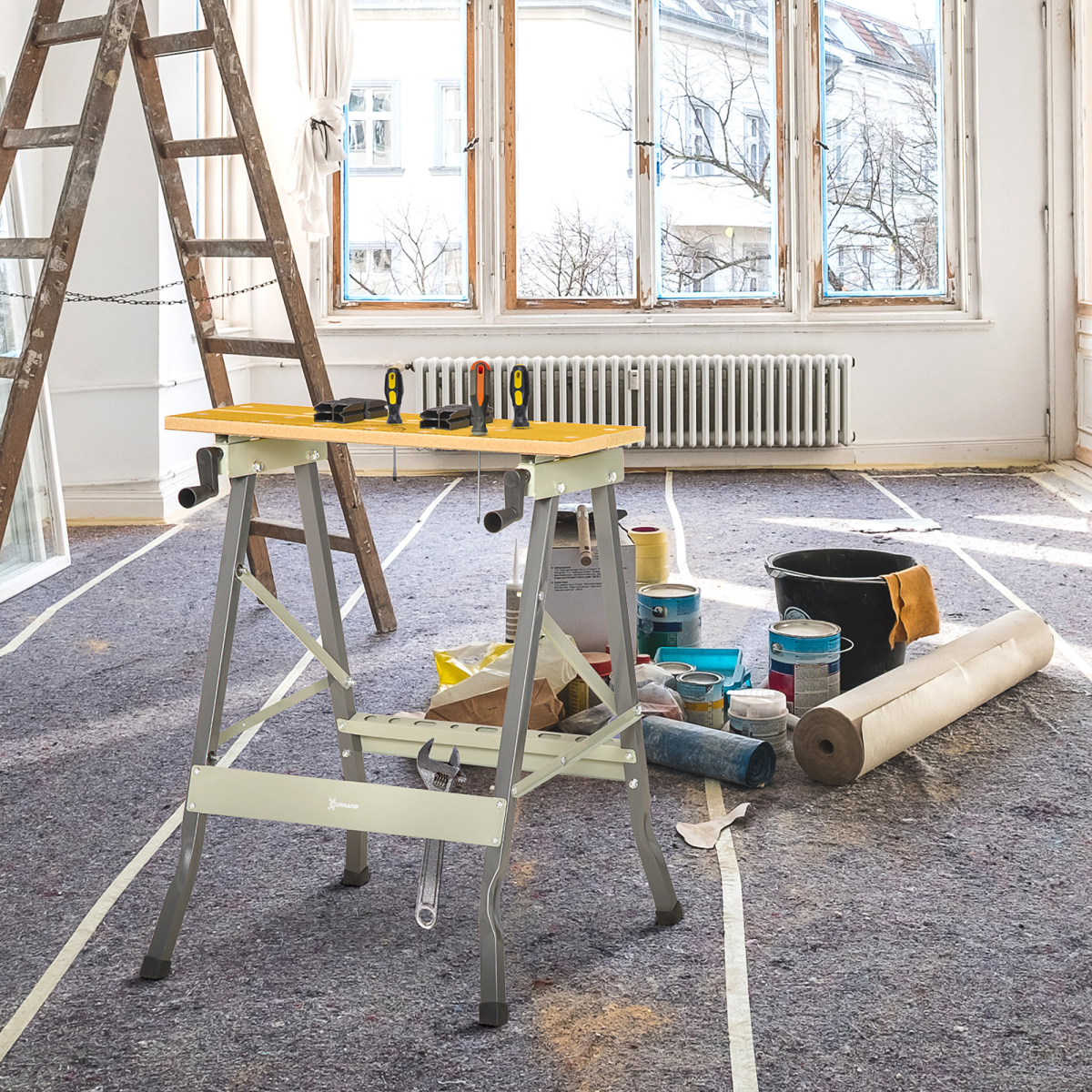 4-in-1 Work Bench: Sawhorse, Clamp Table, Ruler & Protractor, Foldable