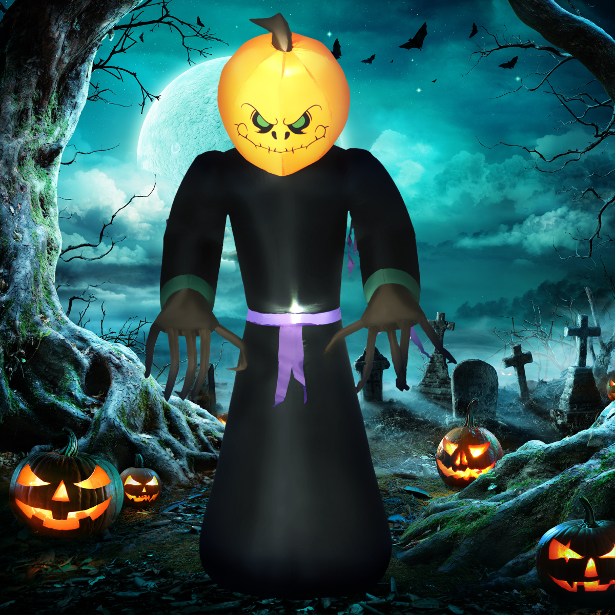 2.1m Tall Pumpkin Man Inflatable Halloween Yard Decoration Light Up