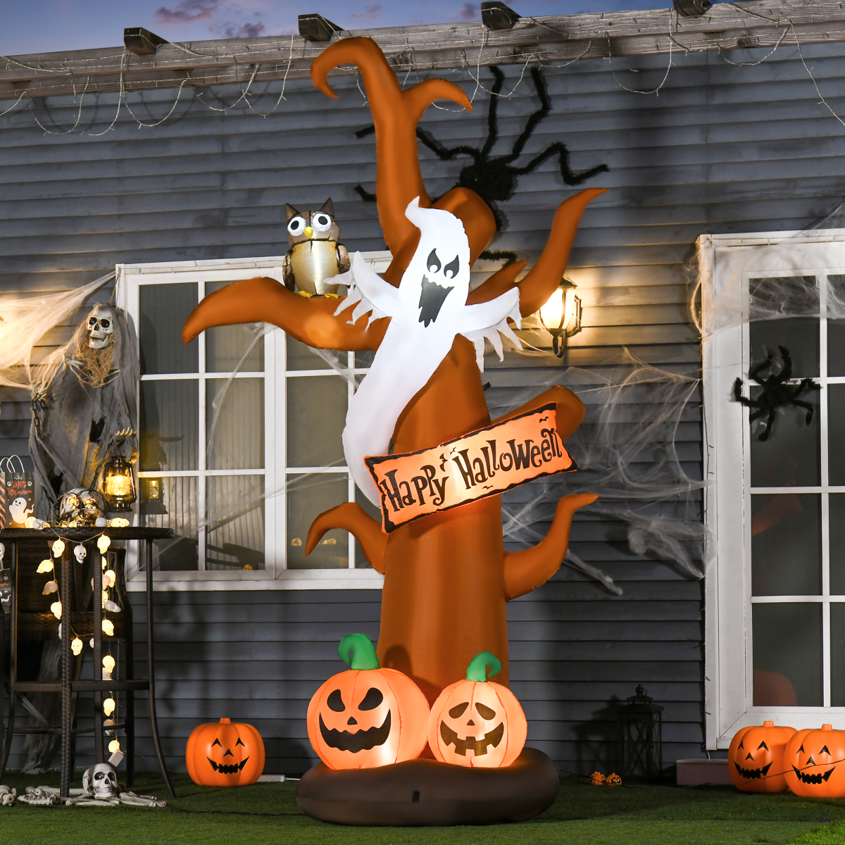 2.7m Halloween Inflatable Tree with Ghost & Pumpkin LED - Indoor/Outdoor