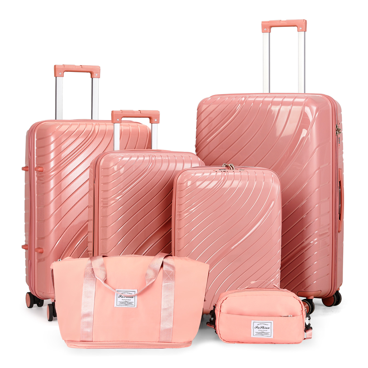Elegant Rose Gold 4-Piece Luggage Set + Toiletry Kit & Handbag – Travel in Style!