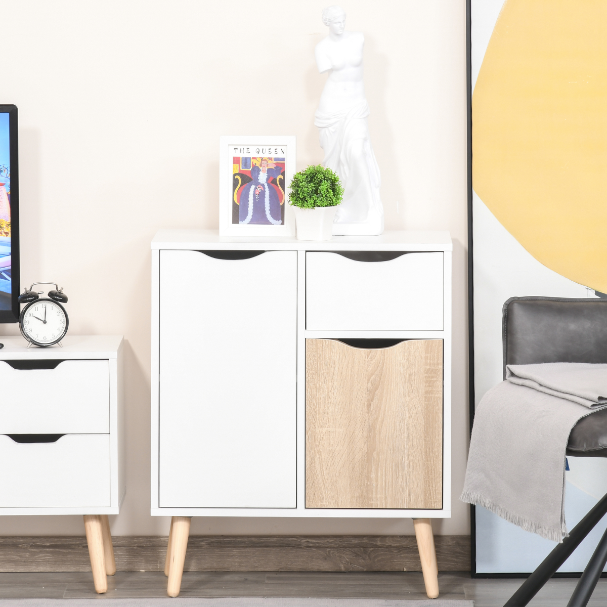 Scandinavian Floor Cabinet: Stylish Storage Cupboard with Drawer