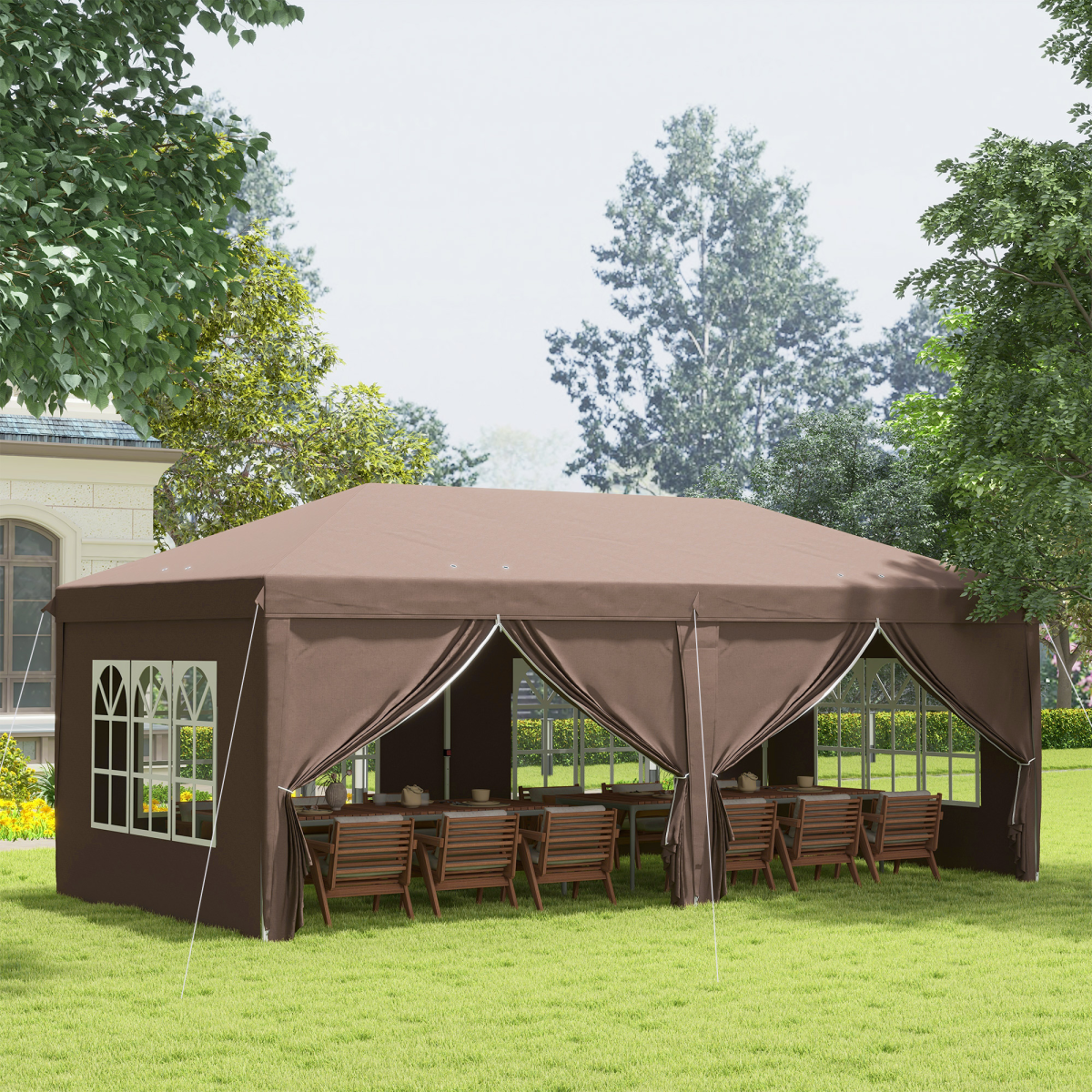 3x6m Pop-Up Gazebo: Height-Adjustable Party Tent with Storage Bag - Black