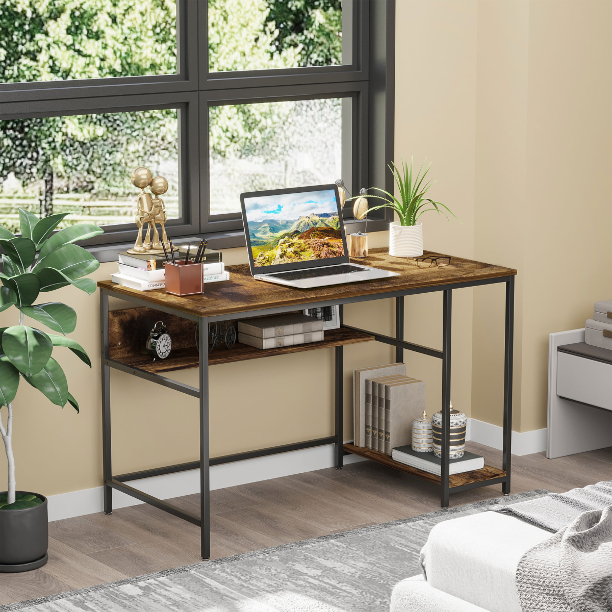 Rustic Brown Computer Desk Workstation with Storage - Stylish & Functional