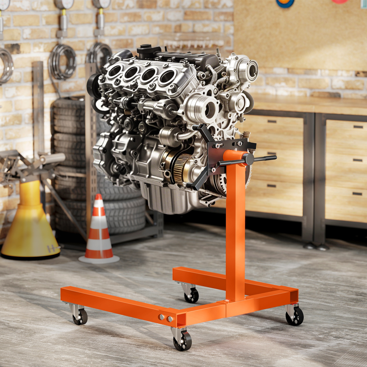 Premium 570kg Rotating Engine Stand with Adjustable Head & Wheels