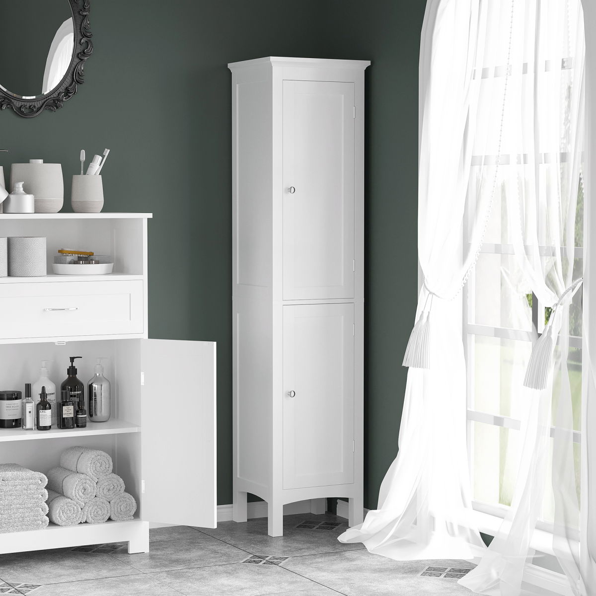 Kleankin Tall Bathroom Cabinet - Double Door Storage with Adjustable Shelves