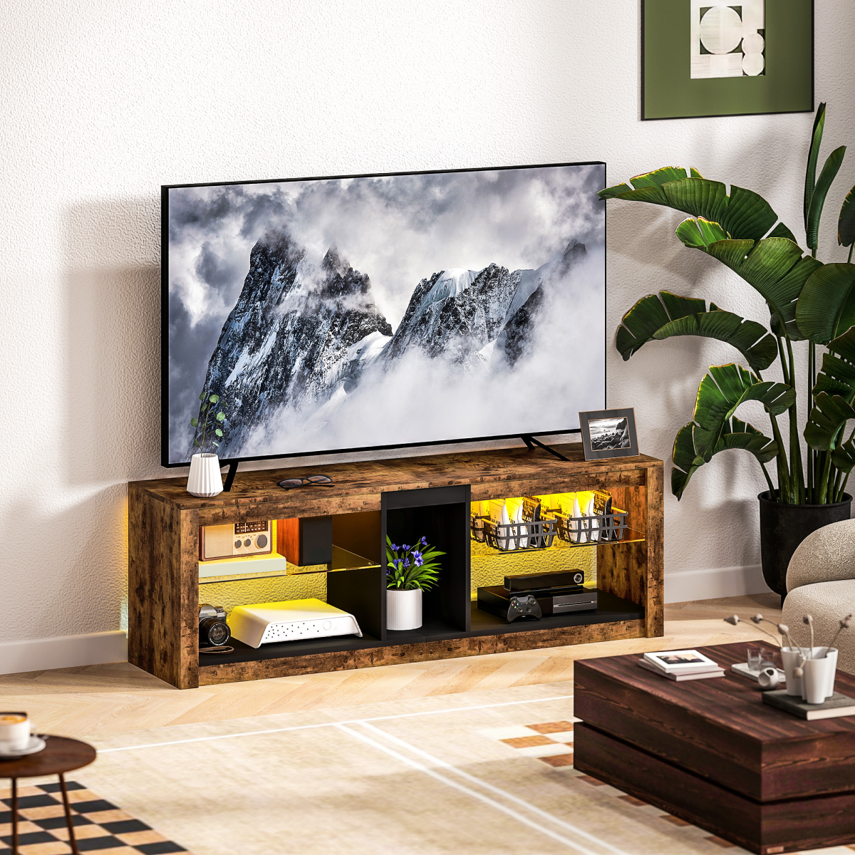 Rustic LED TV Stand - Stylish Entertainment Center for Up to 65\" Screens