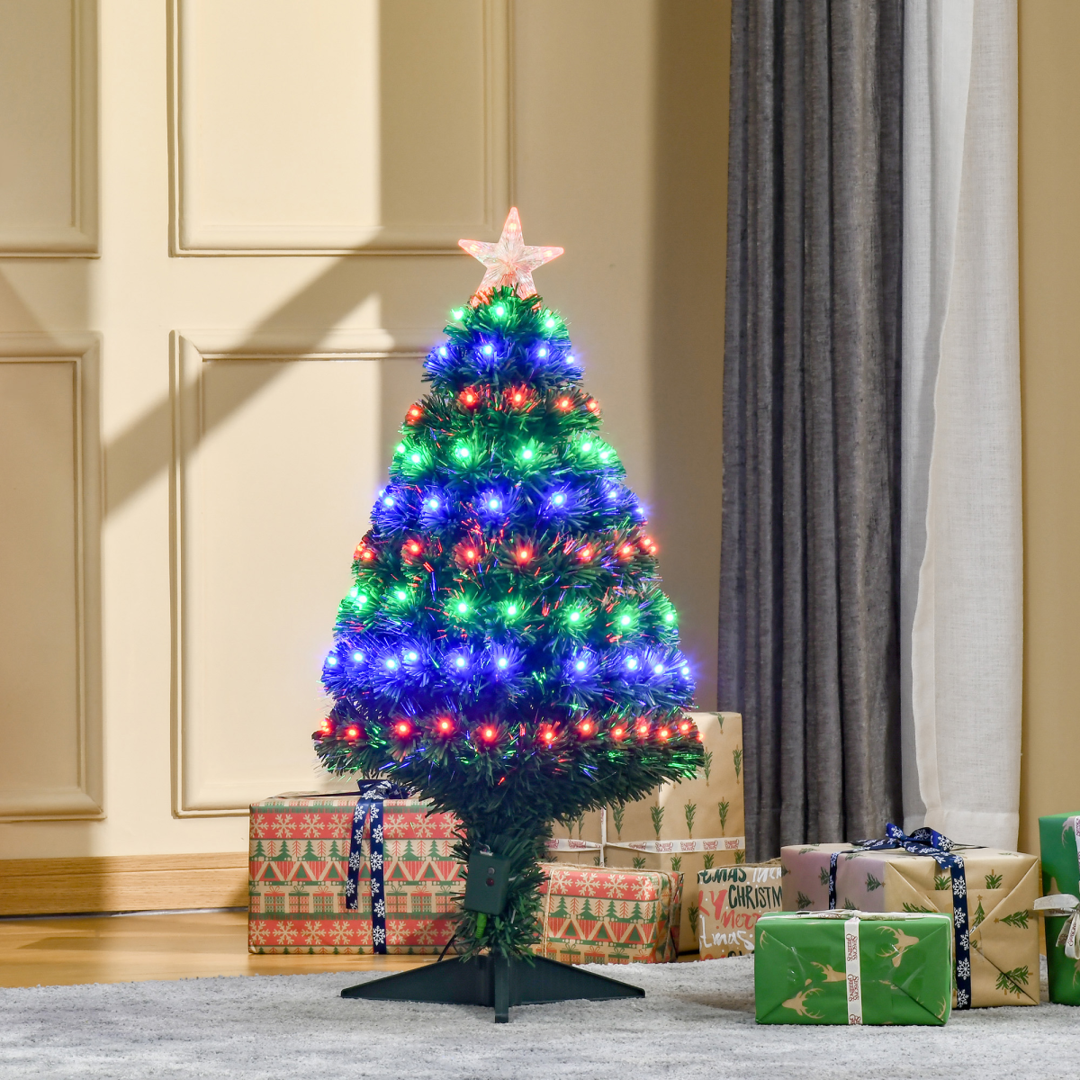 3ft Prelit Artificial Christmas Tree with Multicolor Fiber Optic LEDs Green