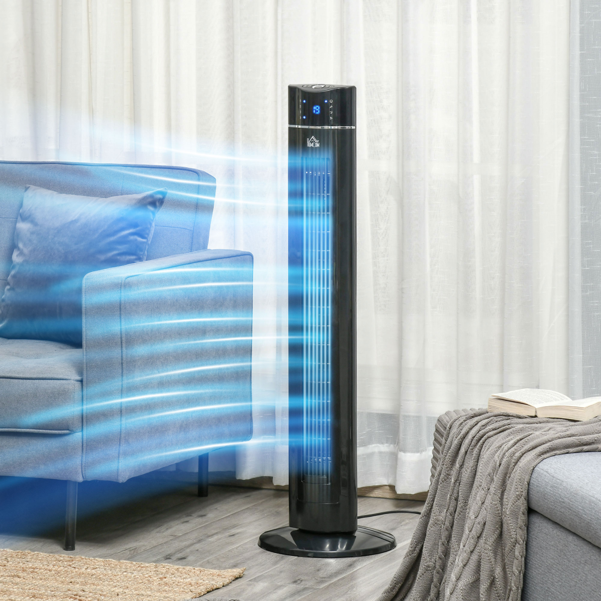 Tower Fan: 3 Speeds, Oscillating, 8-Hour Timer & Remote Control - Black