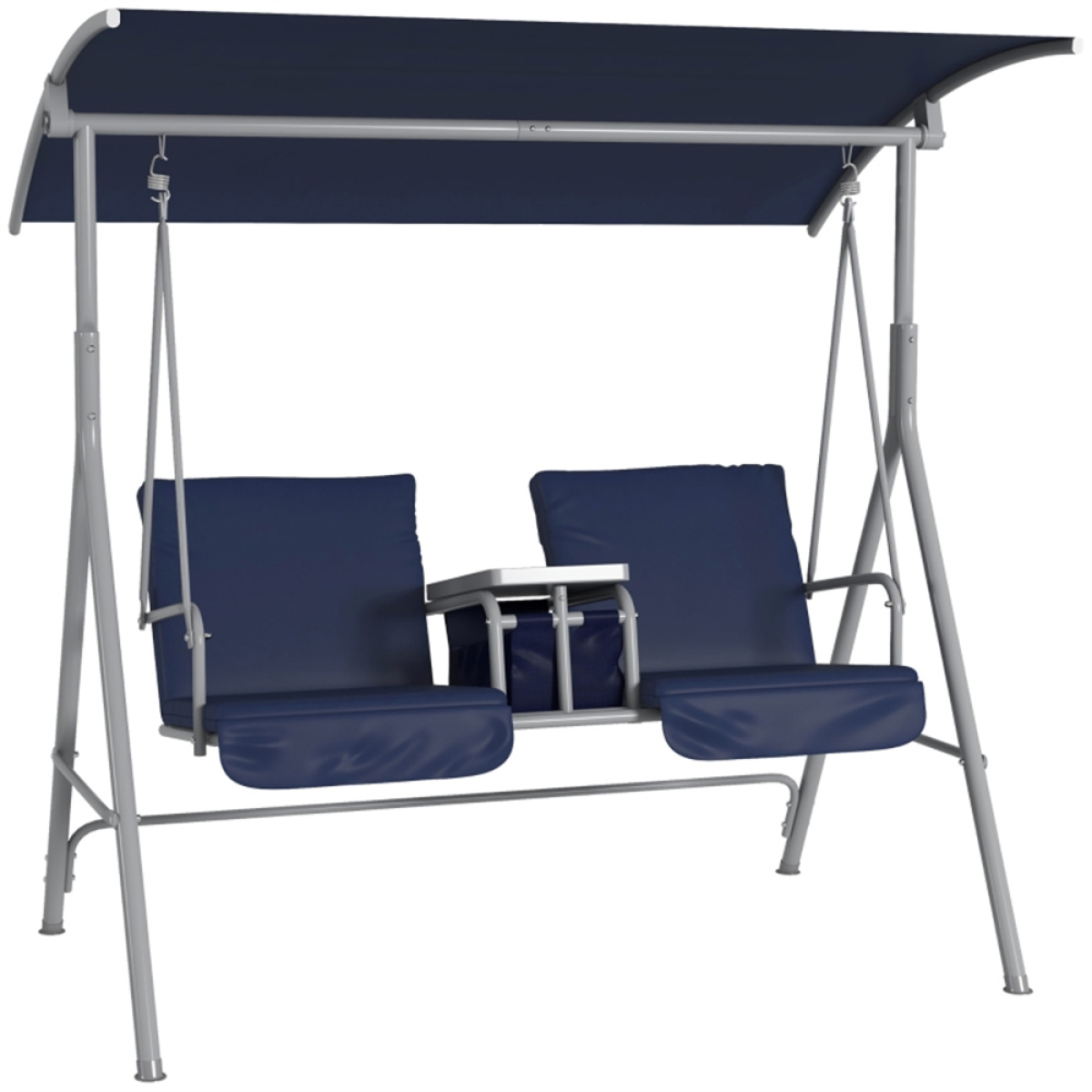 Double Delight Outdoor Patio Swing Chair with Canopy & Storage - Dark Blue