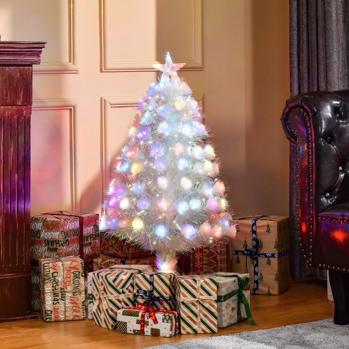 3ft Pre-Lit Artificial Christmas Tree with Fibre Optic LEDs - Xmas White