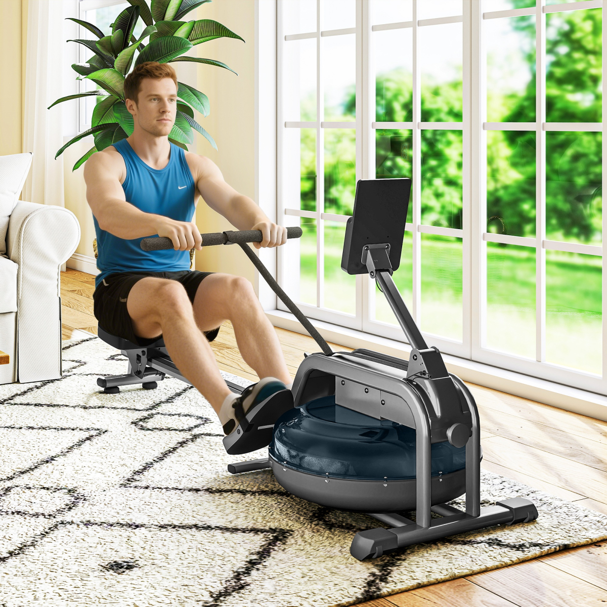 SPORTNOW Compact Water Rowing Machine - Adjustable Resistance & Space-Saving Design