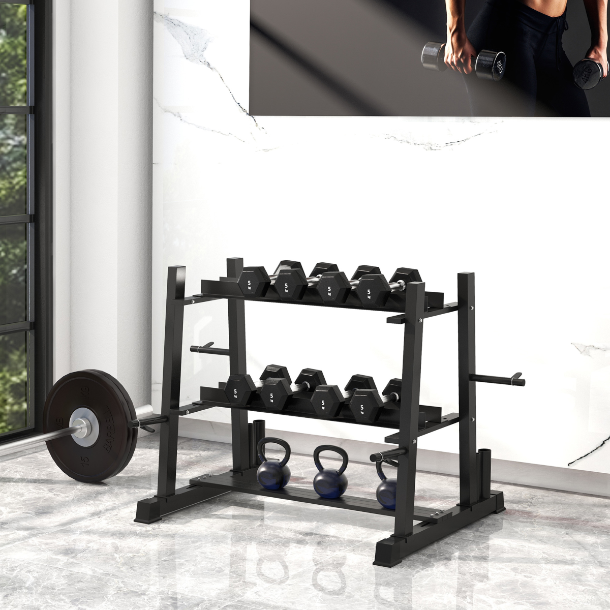 SPORTNOW 3-Tier Weight Rack: Organize Dumbbells, Kettlebells & Plates!