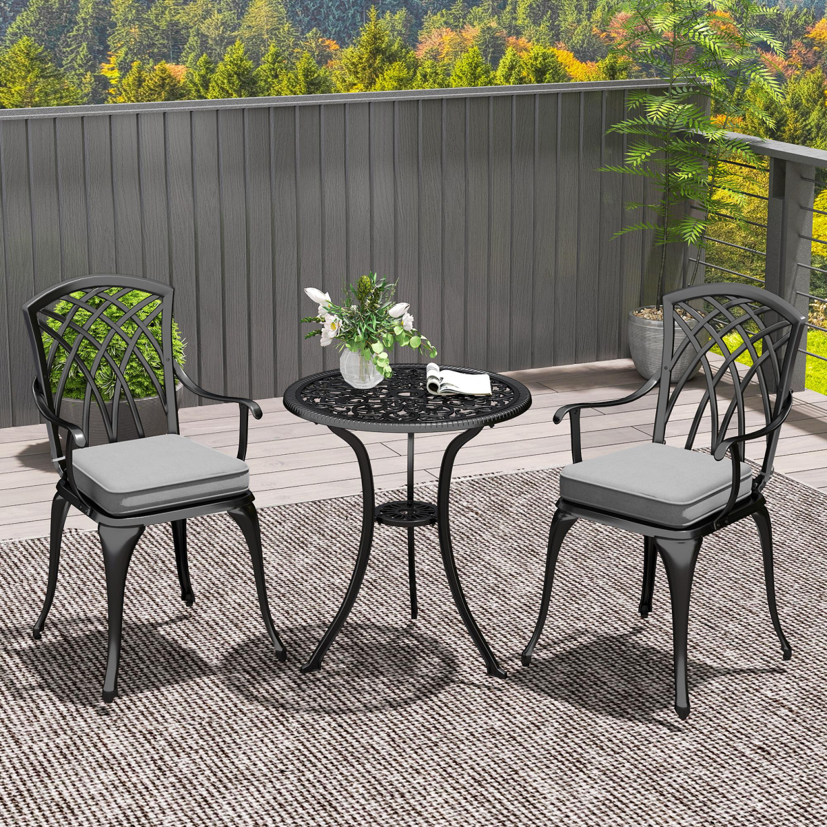 3-Piece Aluminium Garden Set: Round Table, Cushions, Parasol Hole