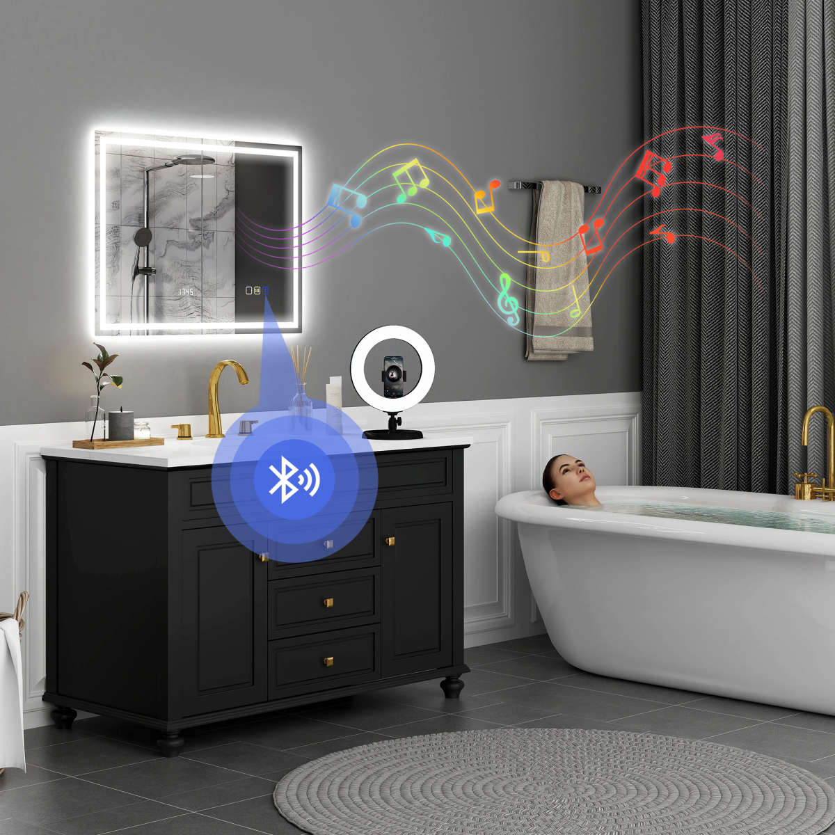 Smart Bluetooth Bathroom Mirror with LED Lights & Demister Pad - HOMCOM