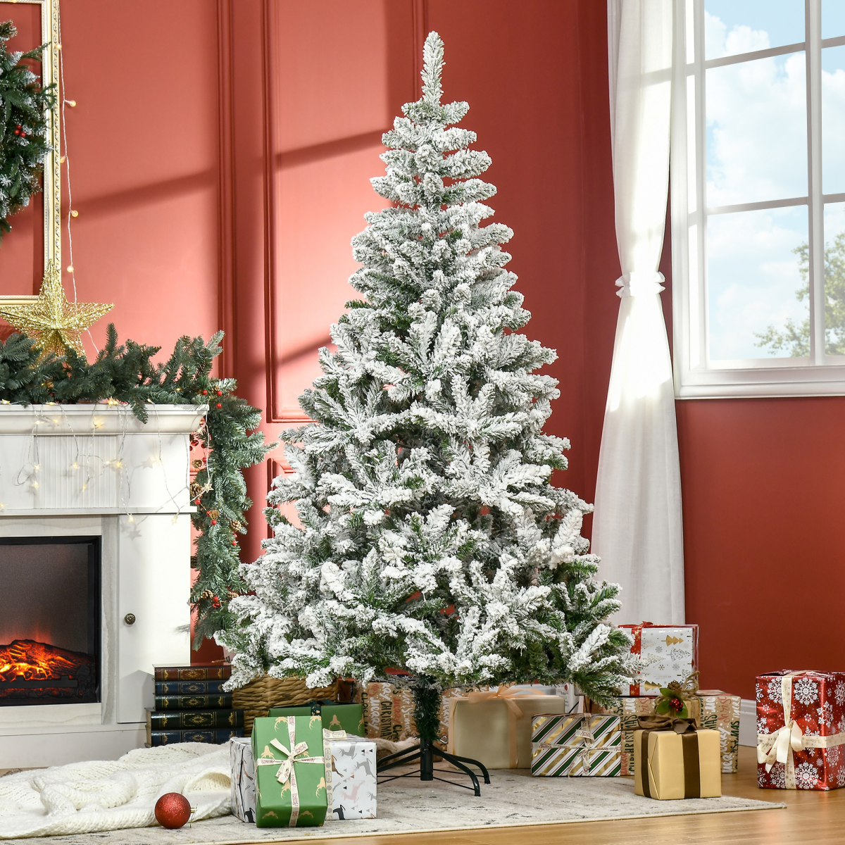 6ft Snow-Flocked Artificial Christmas Tree with Realistic Branch Tips