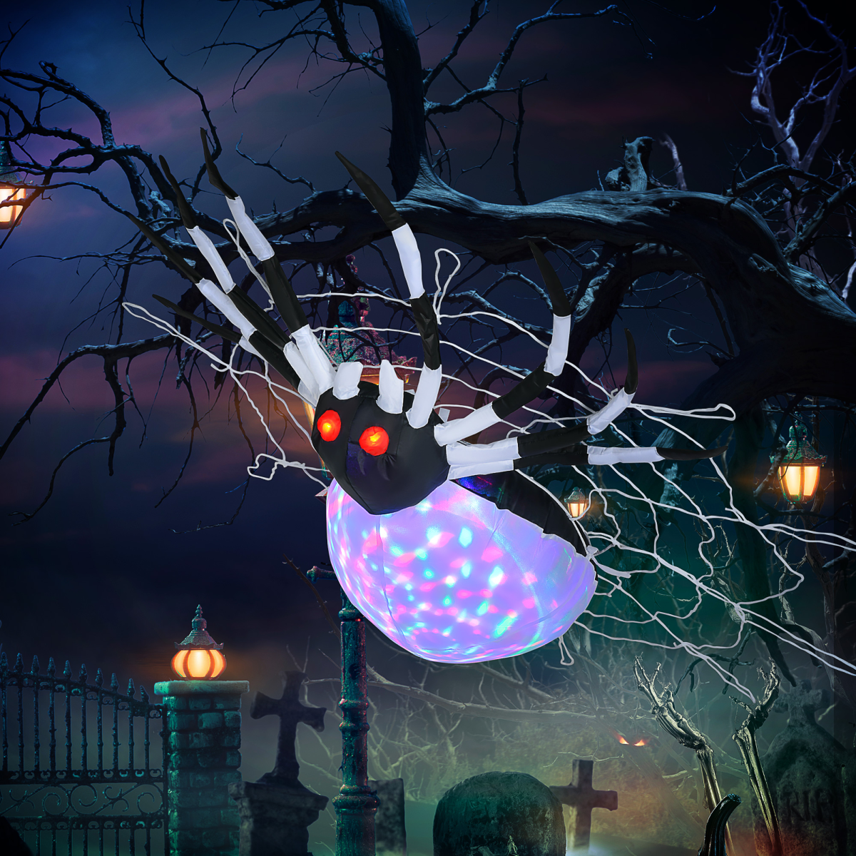 5FT Halloween Inflatable Spider with LED Eyes - Outdoor Garden Display