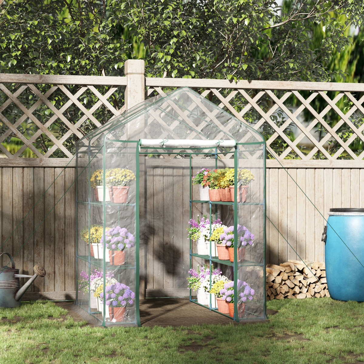 Steel-Frame Greenhouse with 2 Shelves - Durable Garden Grow House