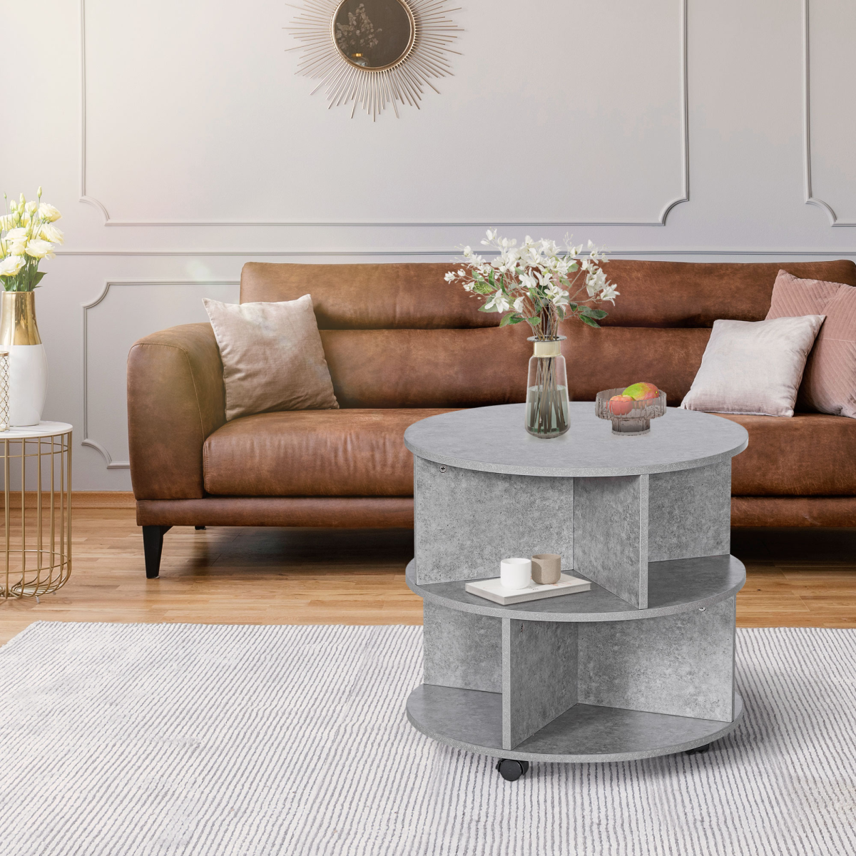 2-Tier Cement Colour Coffee Table 60x39.5 cm with Casters