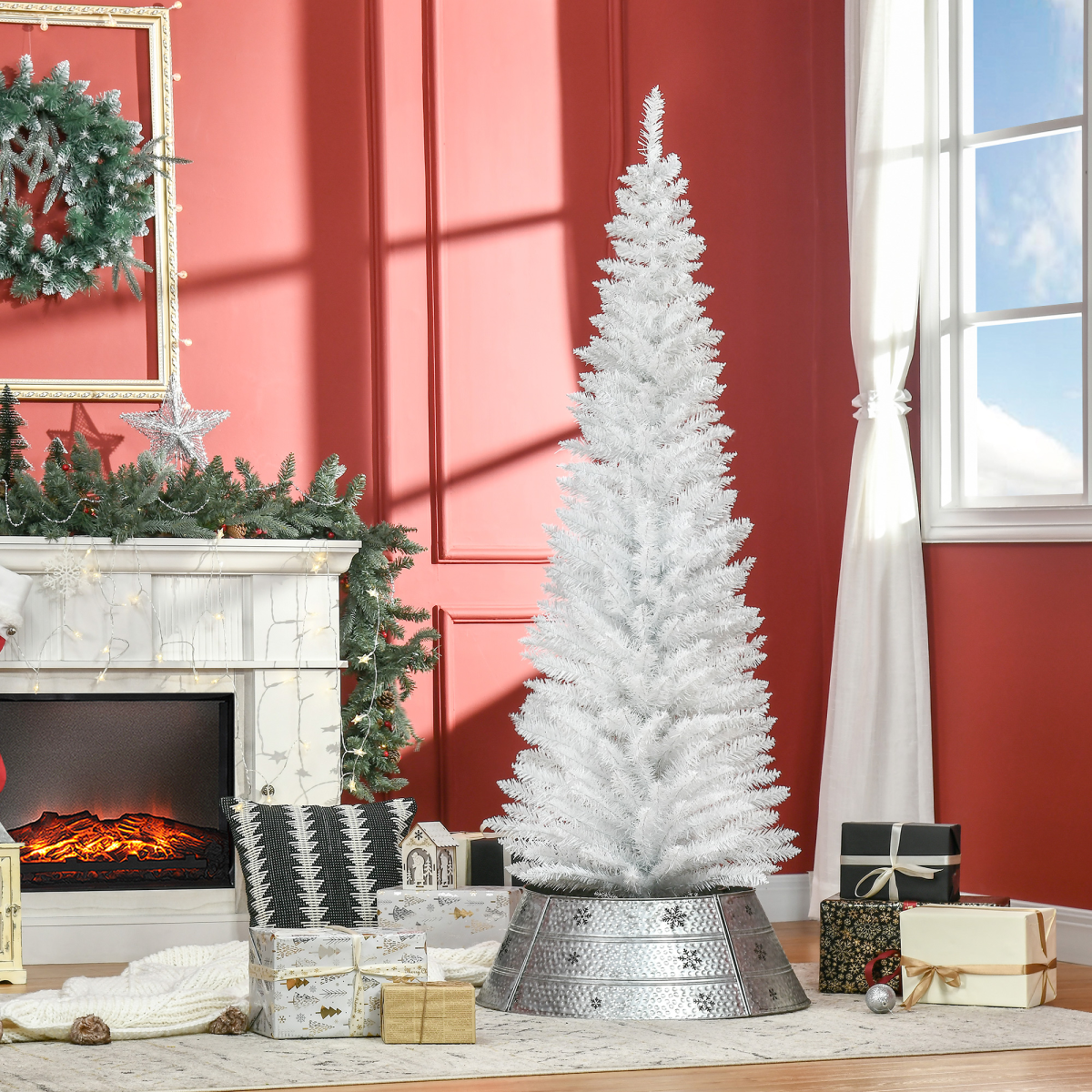 1.8m White Pencil Slim Christmas Tree, 390 Tips, Easy Setup