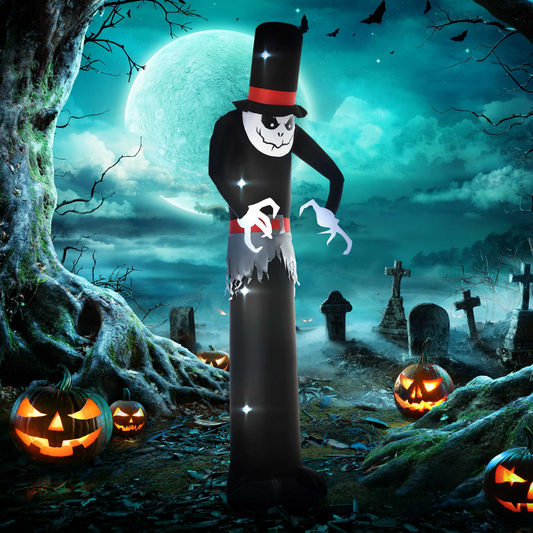 10ft Halloween Skinny Ghost with Tall Hat LED Inflatable Outdoor Display