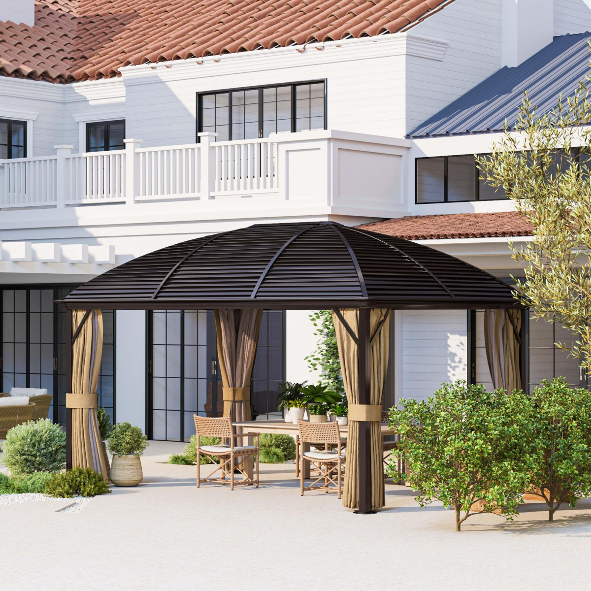 3x4m Hardtop Gazebo - Aluminium Garden Pavilion Brown