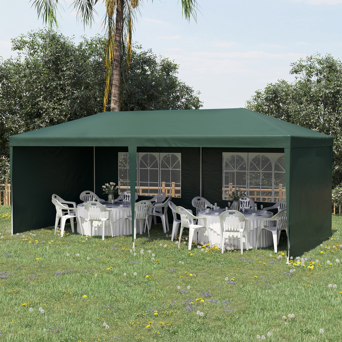 6m x 3m Garden Gazebo Tent with UV-Resistant Canopy, Open Front
