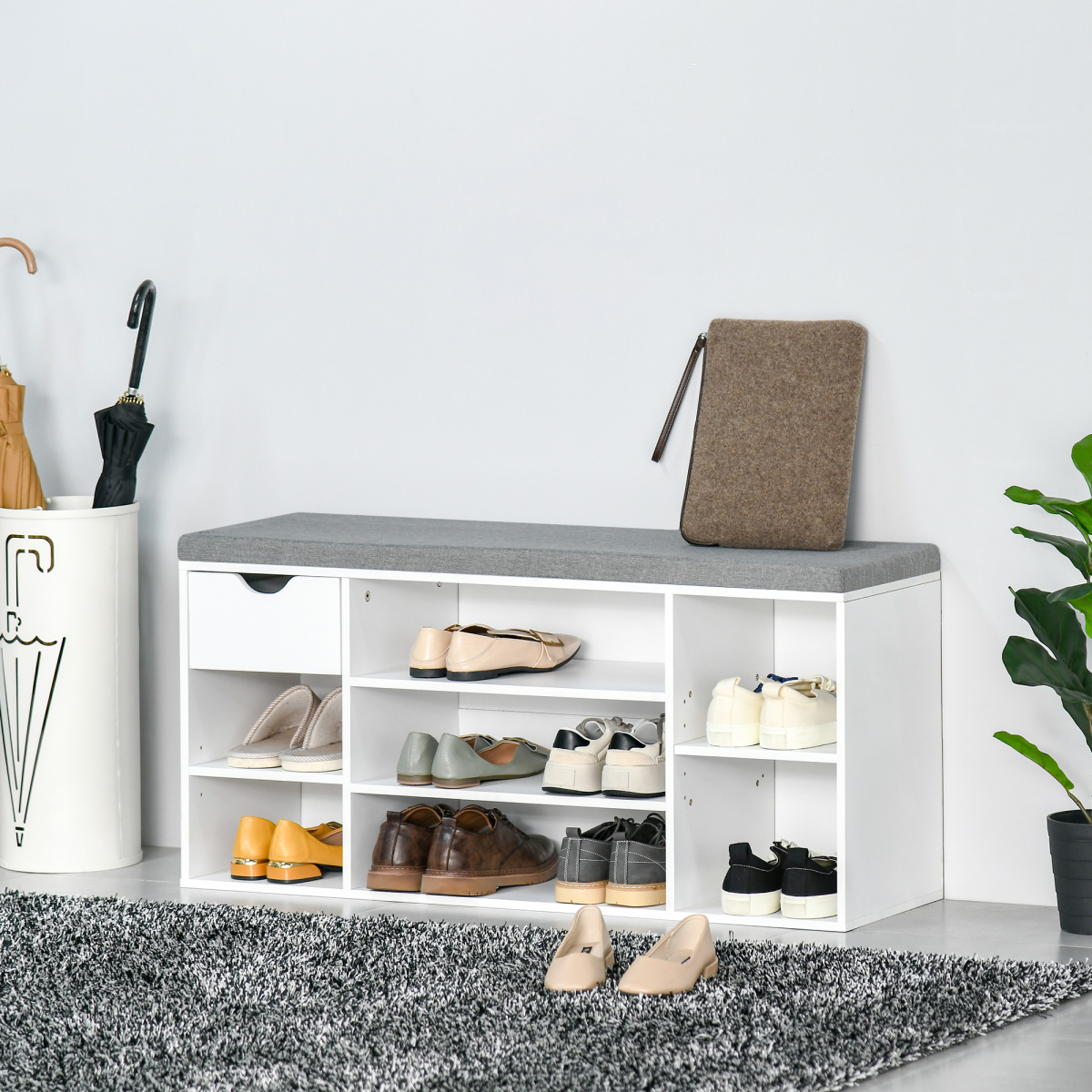 Elegant Shoe Storage Bench with Cushioned Seat & Adjustable Shelves