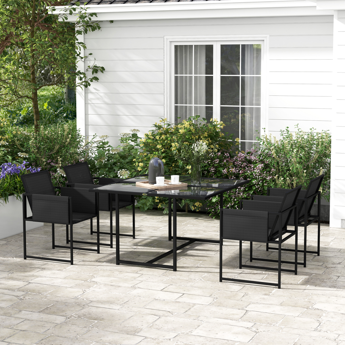 4-Seater Outdoor Dining Set with Adjustable Backrests for Garden