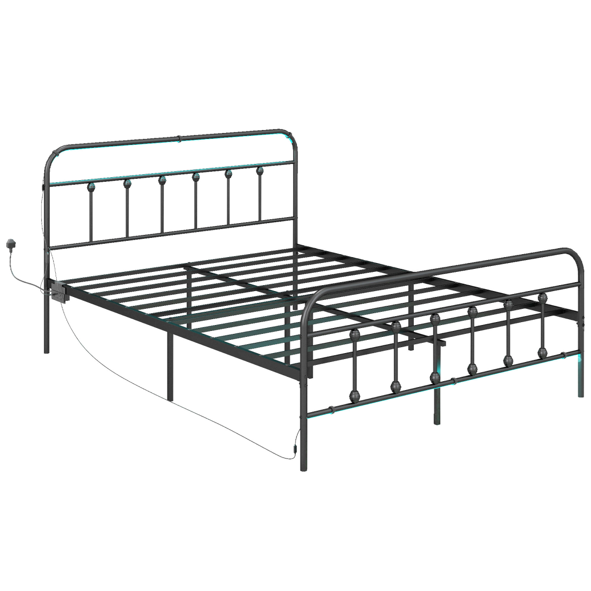 King Bed Frame with RGB LED Lights & Built-In Charging Station