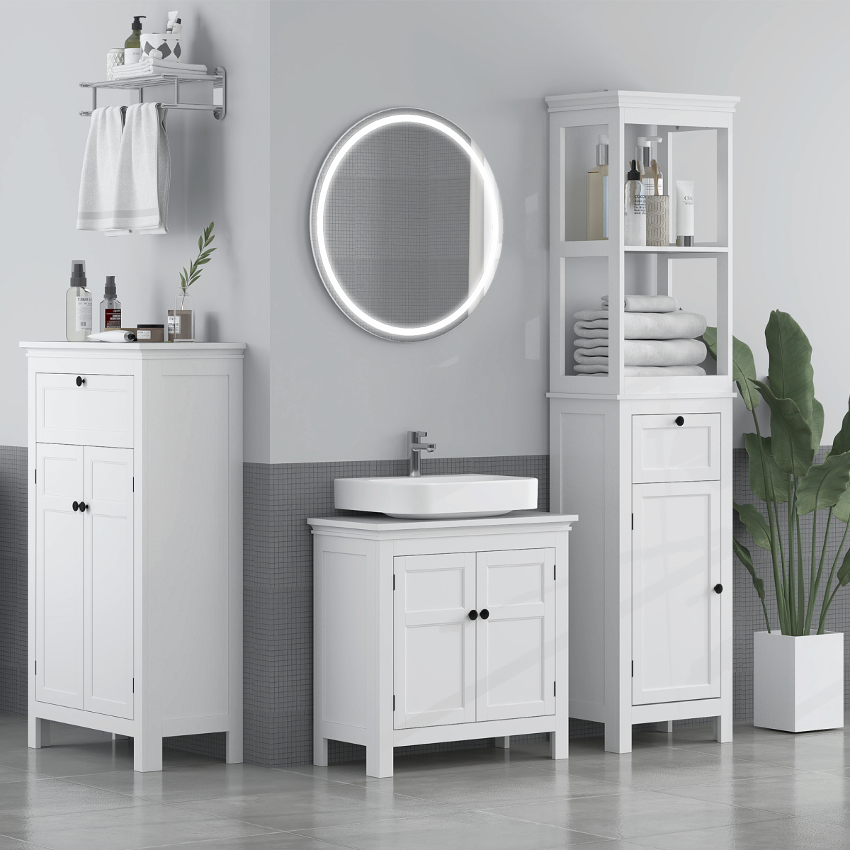 Slim Stylish Bathroom Storage Cabinet - Open Shelves & Drawer