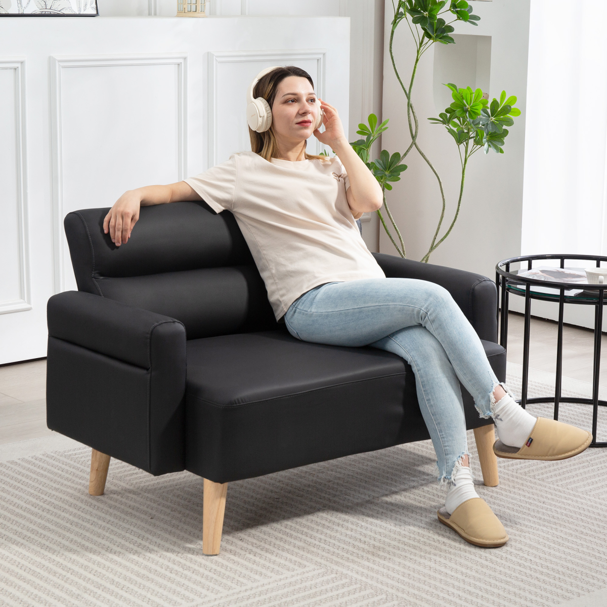 Modern Faux Leather 2-Seater Loveseat - Stylish Compact Comfort