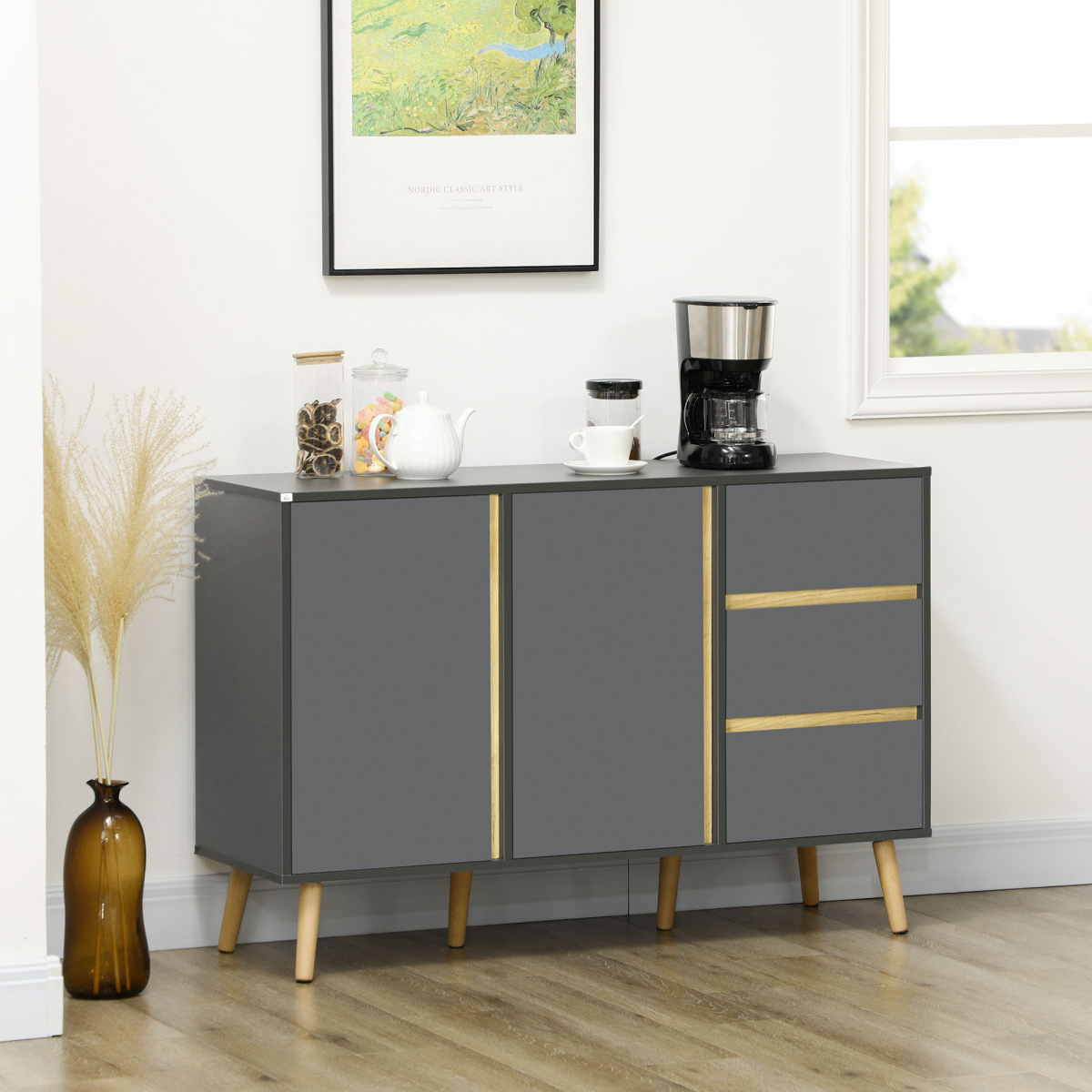 Stylish Dark Grey Sideboard with Adjustable Shelves & Double Doors