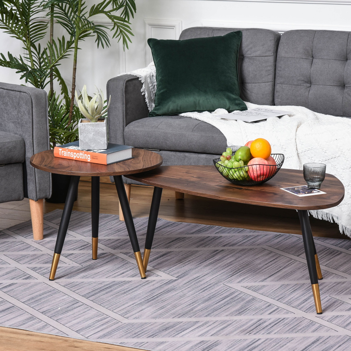 Nesting Coffee Tables Set of 2 - Stackable Sofa Side End Tables