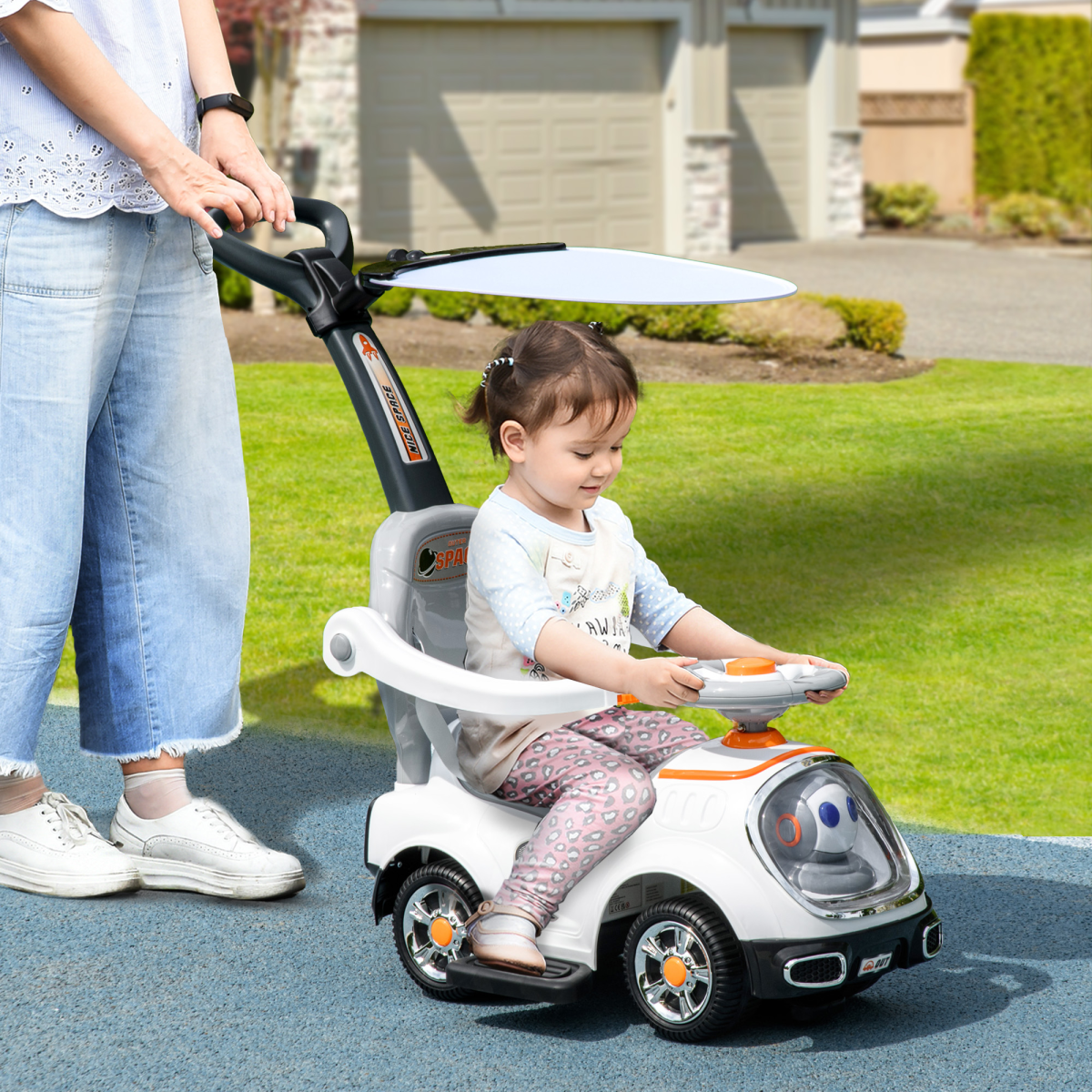 AIYAPLAY 3-in-1 Ride-On Push Car: Cartoon Robot with Light-Up Eyes