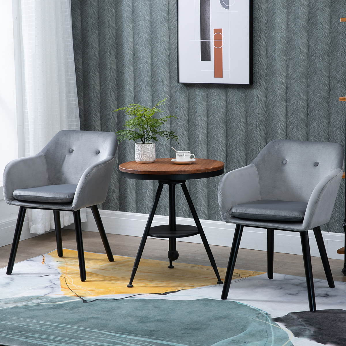 Elegant Grey Upholstered Bucket Seat Armchairs - Set of 2 for Stylish Dining