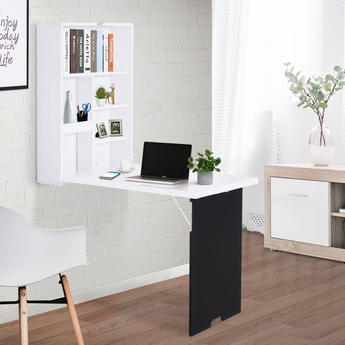 Smart Space Saver: MDF Foldable Wall-Mounted Drop-Leaf Desk with Chalkboard
