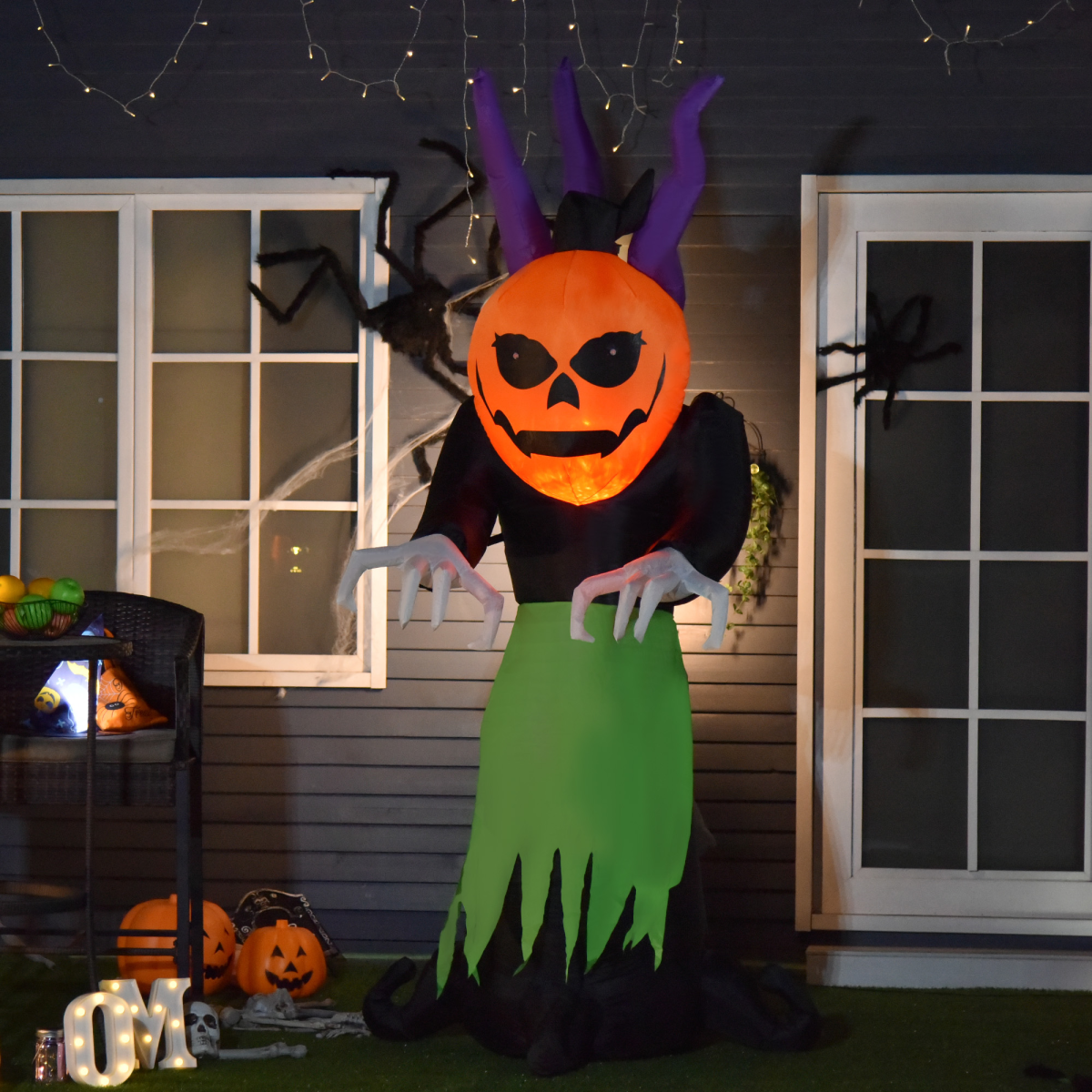 240cm Halloween Pumpkin Ghost Inflatable with LED Eyes - Outdoor Decor
