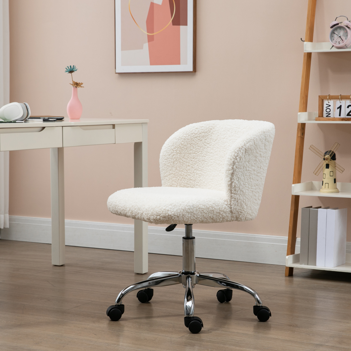 Stylish White Swivel Office Chair with Adjustable Height & Mobility