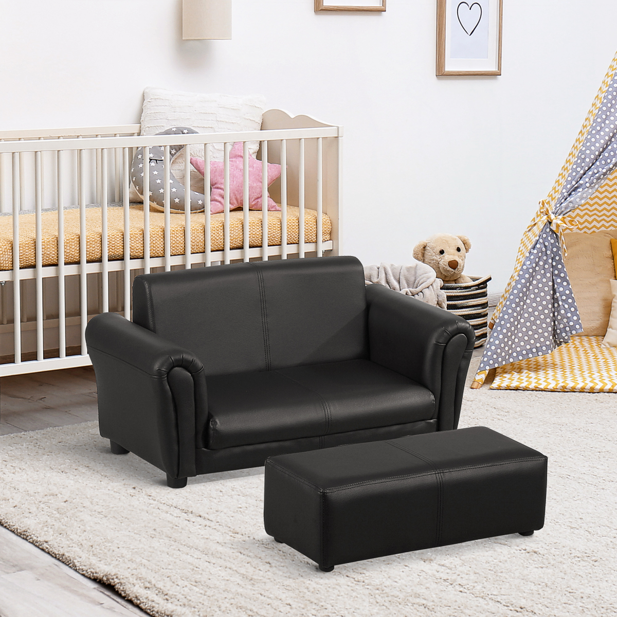 Kids 2-Seater Sofa Set with Armchair & Footstool