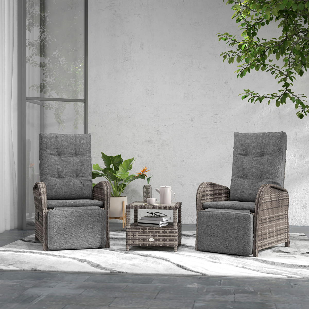 3-Piece Rattan Chaise Lounge Set with Cushions for Patio & Garden