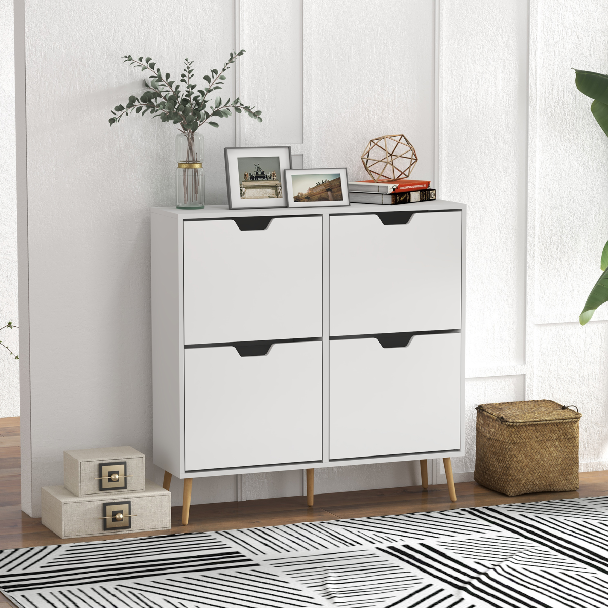 Stylish Shoe Storage Cabinet - 4 Flip Drawers for 16 Pairs, Modern White
