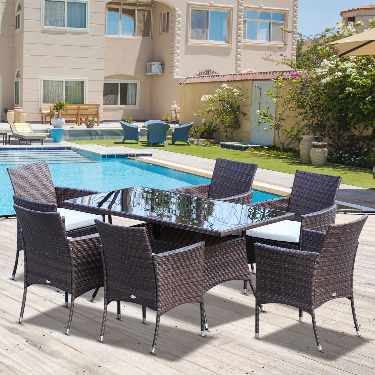 7-Piece Rattan Garden Dining Set - Rectangular Table & Chairs