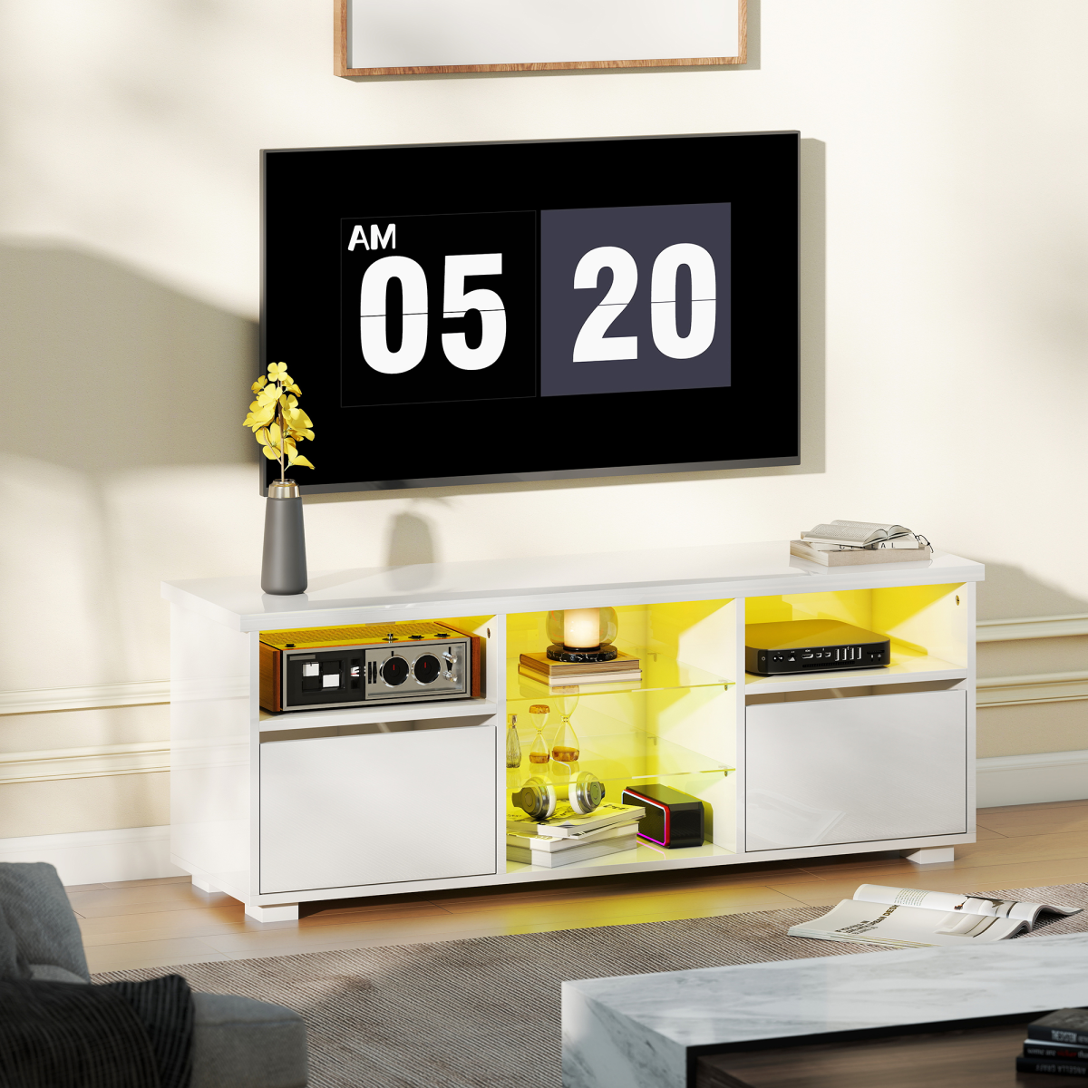 Illuminate Your Space: Glossy LED TV Stand Cabinet in Sleek White