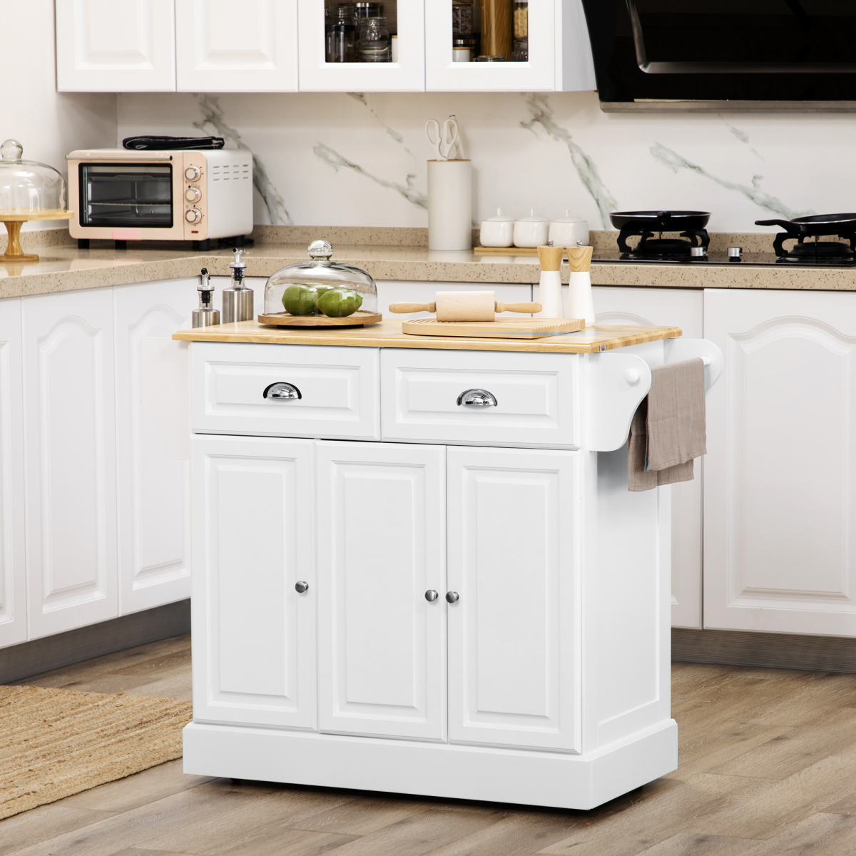 Versatile Rolling Kitchen Island Trolley with Adjustable Shelves & Storage