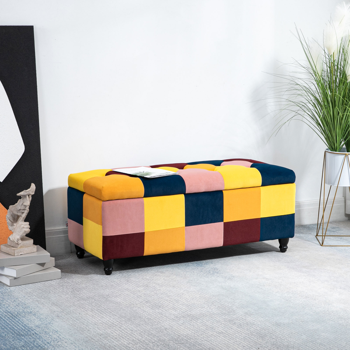 Chic Velvet Storage Ottoman: Stylish Button-Tufted Footstool with Hidden Space