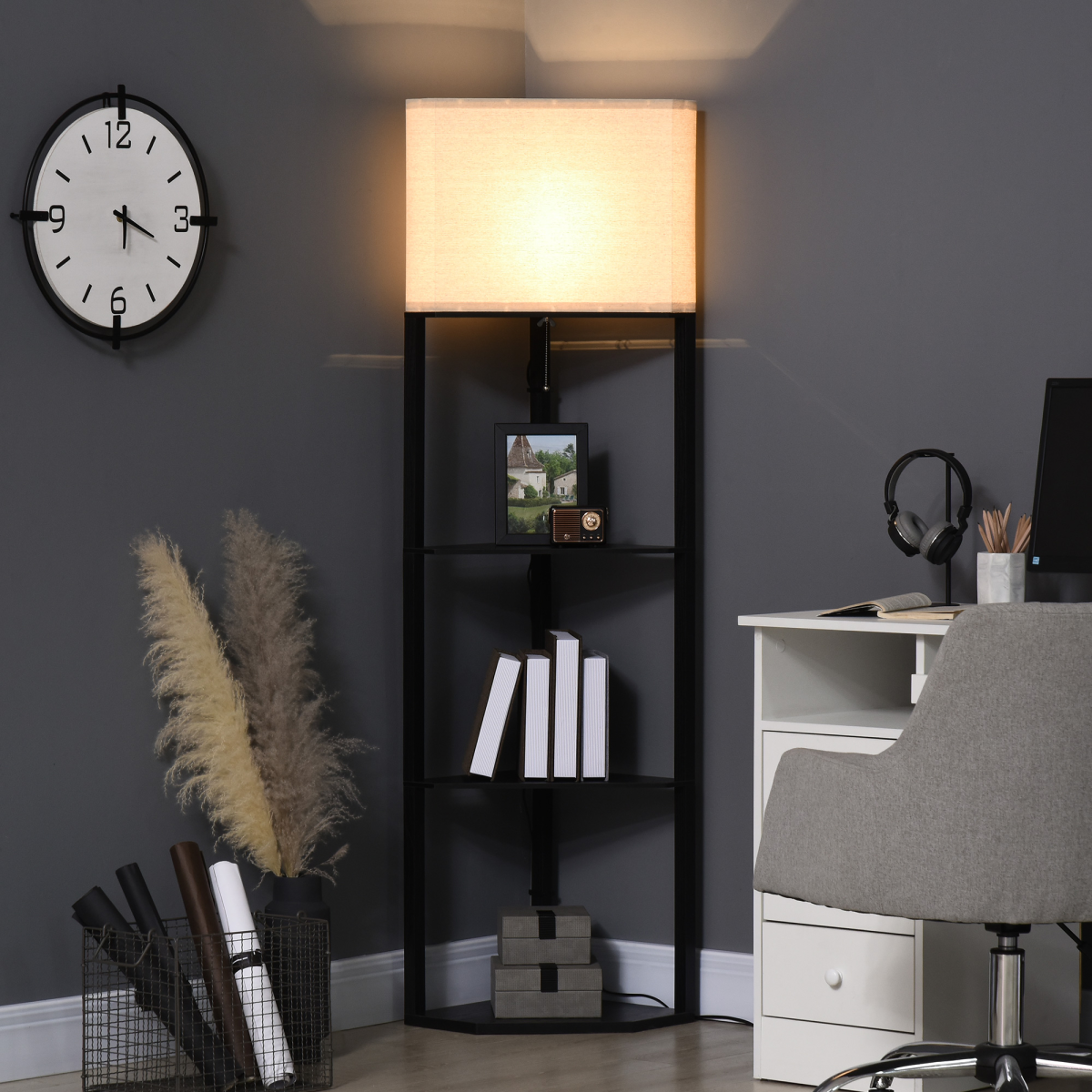 Elegant Corner Floor Lamp with Shelves - Modern Illuminate & Organize